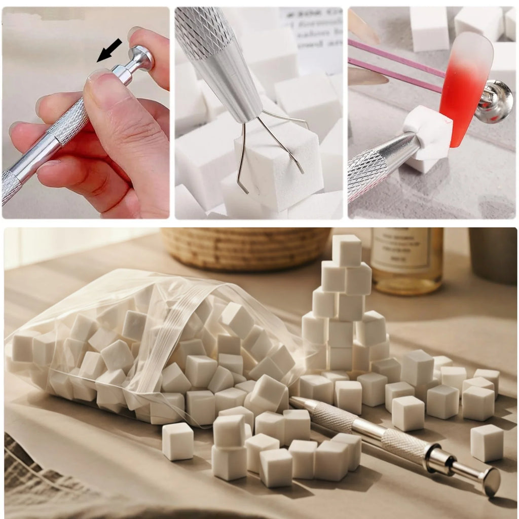 Ombre Aura Nail Art Kit – 100/300/500 Soft Sponges + Precision Grabbing Pen